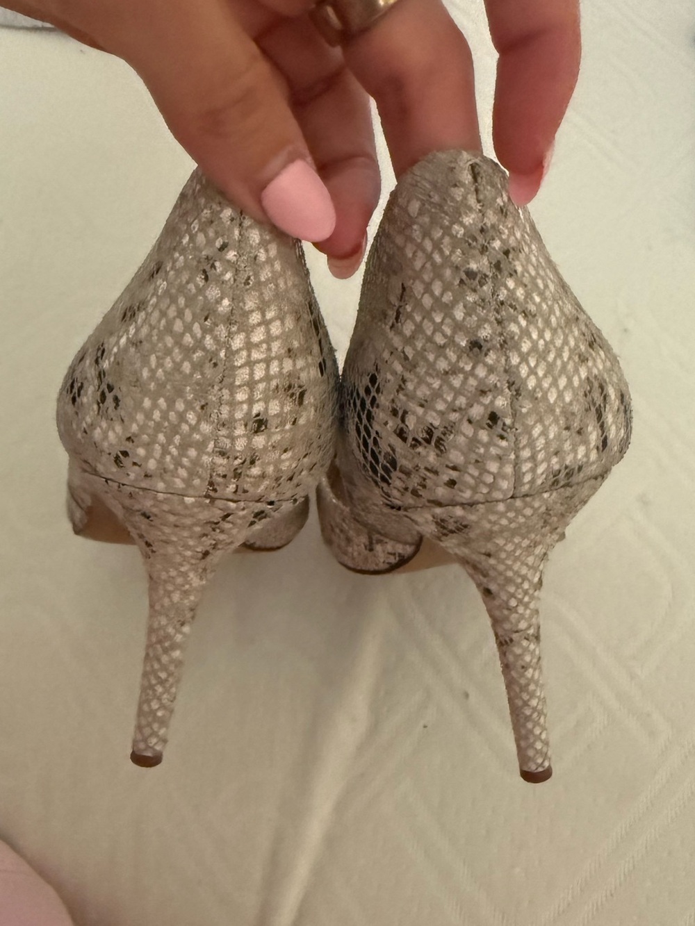 Vince Camuto Women's Snake-Print Pointed Toe Pumps in Taupe - Picture 3 of 4